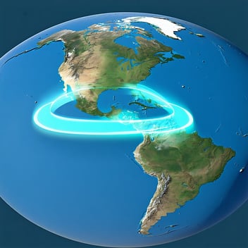 The image displays an internet-based connection between North and South America as continents.
