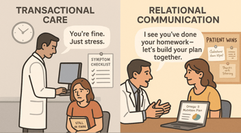 A side-by-side illustration comparing two healthcare approaches. On the left, labeled 